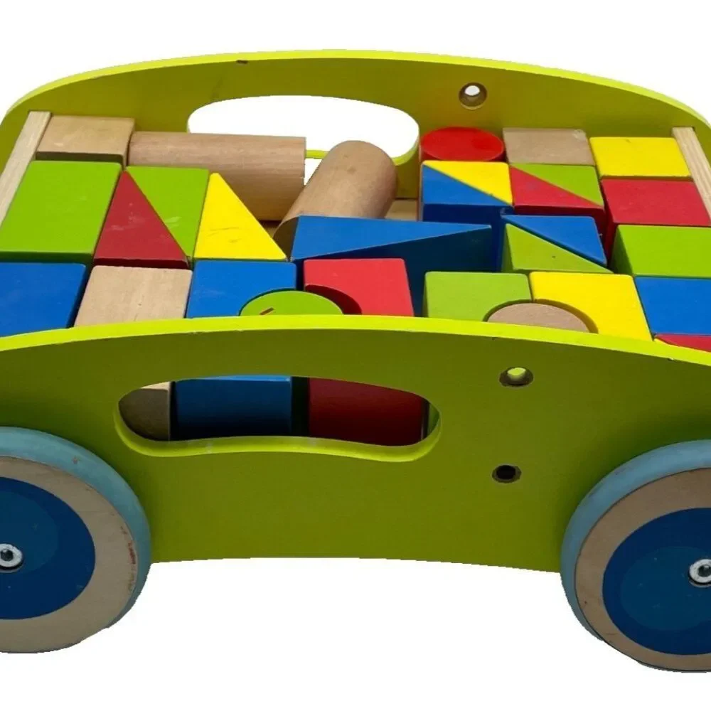 Wooden Block and Roll Cart 30 Blocks Pidoko Kids